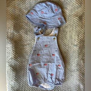 Janie & Jack American Flag Baby Romper with Hat